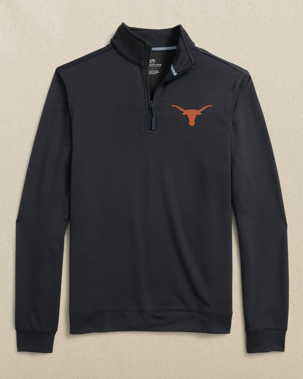 The front view of the Southern Tide Texas Longhorns Schooner Quarter Zip by Southern Tide - Caviar Black