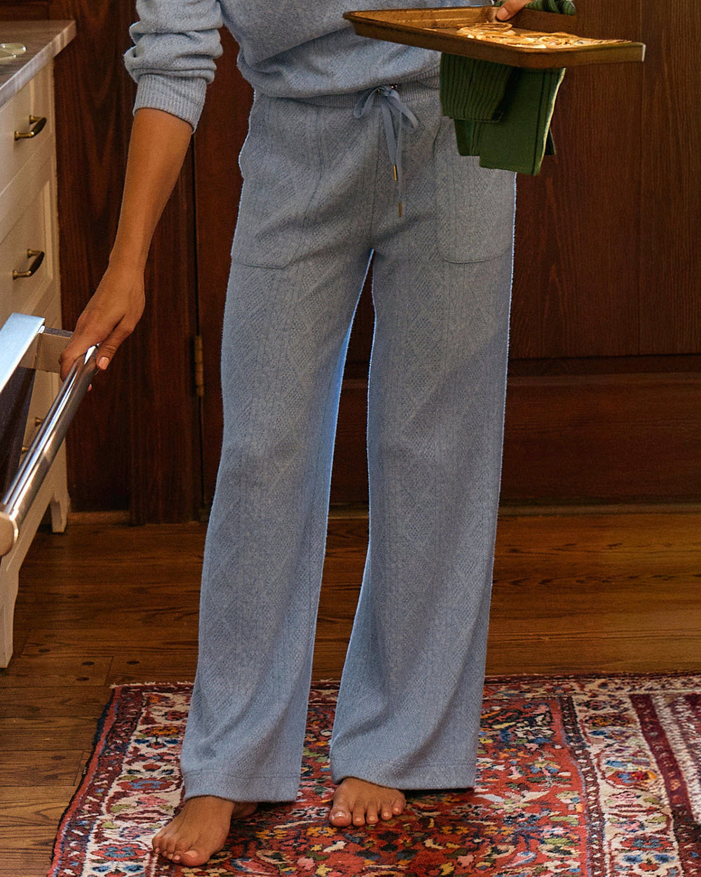 The lifestyle view of the Southern Tide Textured Knit Lounge Pant by Southern Tide - Heather Marina