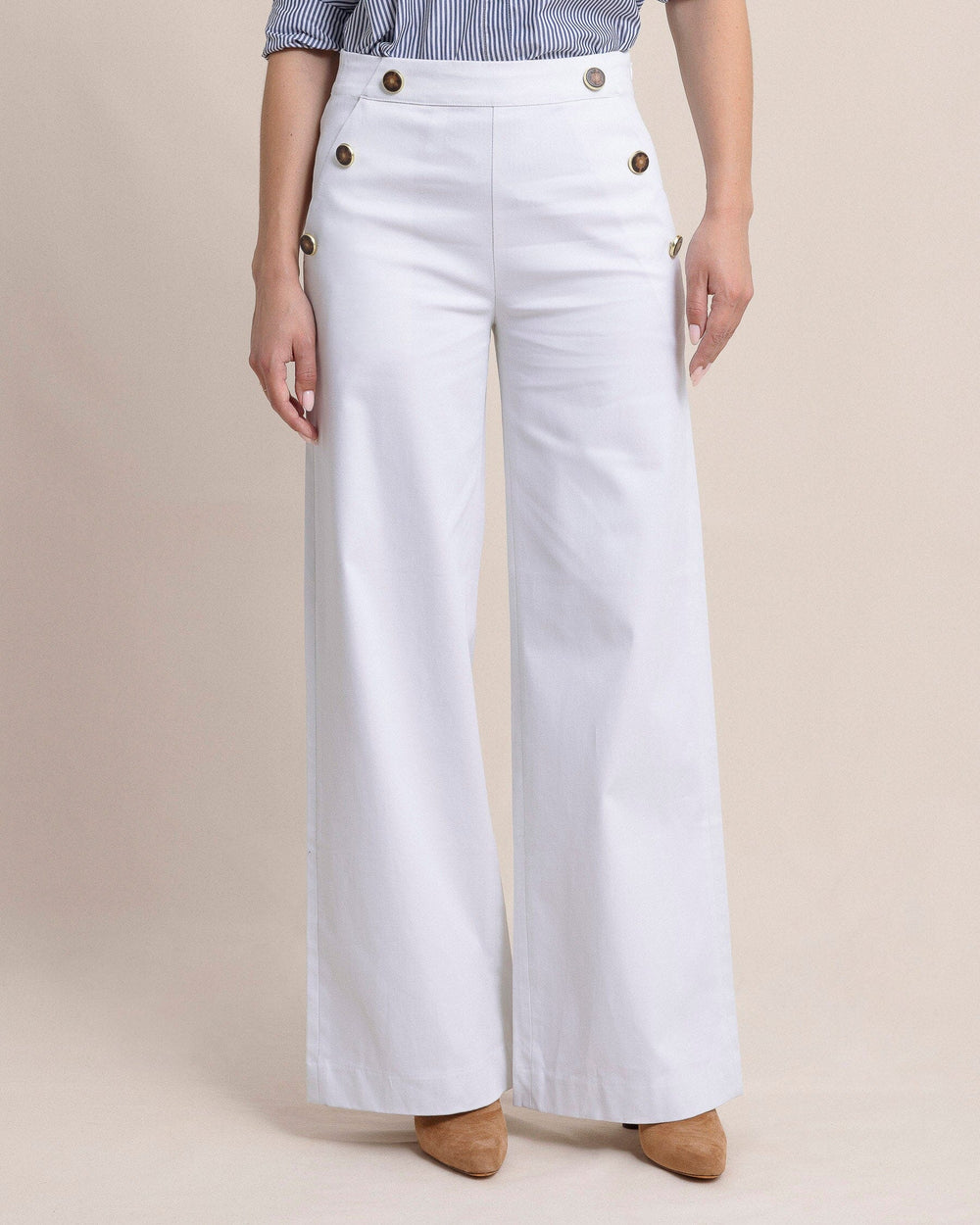 The front view of the Southern Tide Thalia Sailor Pant by Southern Tide - Classic White