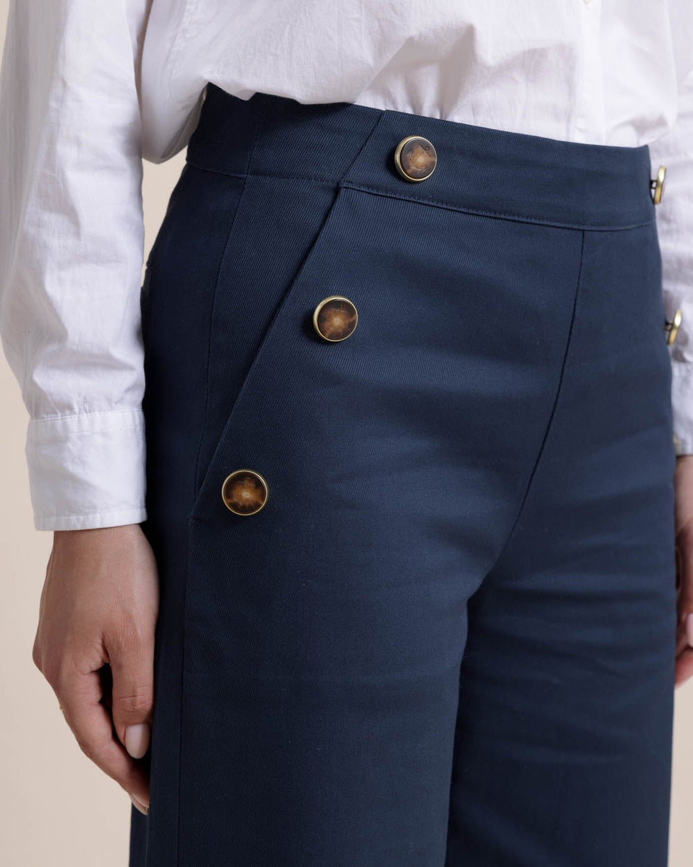 The detail view of the Southern Tide Thalia Sailor Pant by Southern Tide - Dress Blue