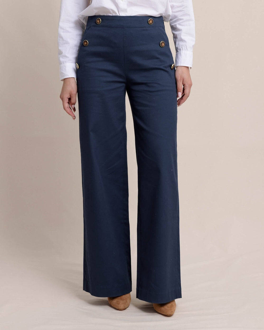 The front view of the Southern Tide Thalia Sailor Pant by Southern Tide - Dress Blue