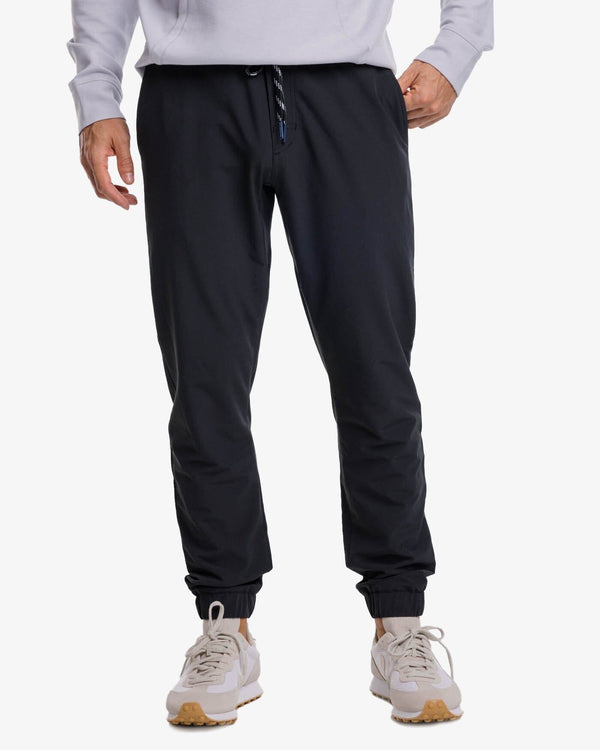 The front view of the Southern Tide The Excursion Performance Jogger by Southern Tide - Caviar Black