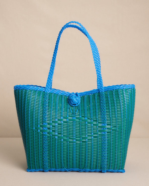 The front view of the Southern Tide The Lilley Line Small High Line Tote by Southern Tide - Turquoise