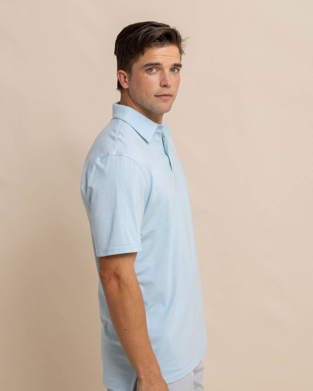 The front view of the Southern Tide The Seaport Davenport Stripe Polo by Southern Tide - Clearwater Blue