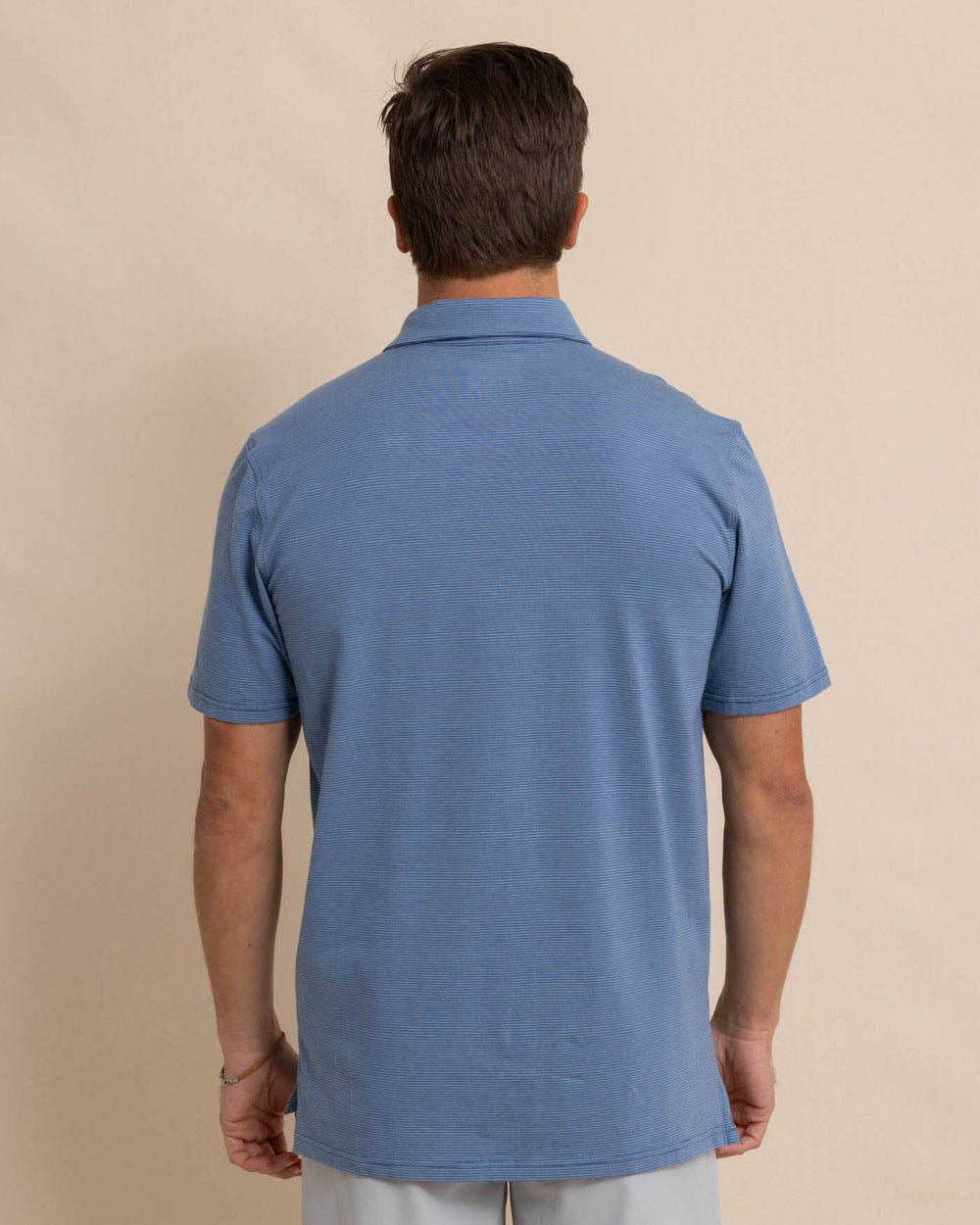 The back view of the Southern Tide The Seaport Davenport Stripe Polo by Southern Tide - Coronet Blue