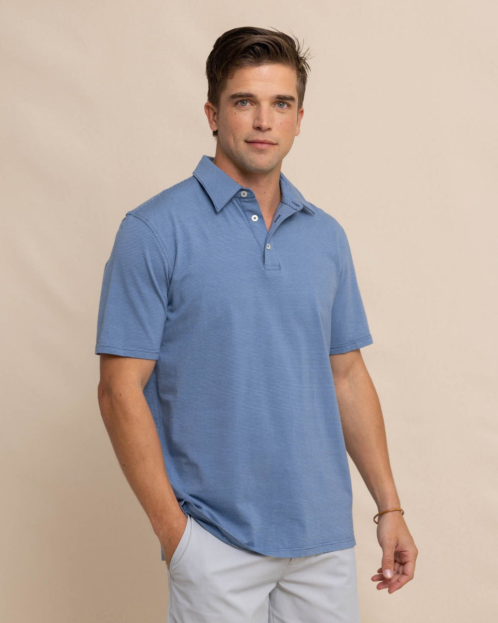 The front view of the Southern Tide The Seaport Davenport Stripe Polo by Southern Tide - Coronet Blue