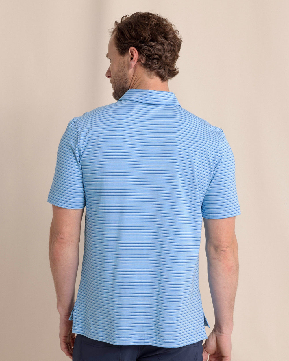 The back view of the Southern Tide The Seaport Kinston Stripe Polo by Southern Tide - Boat Blue