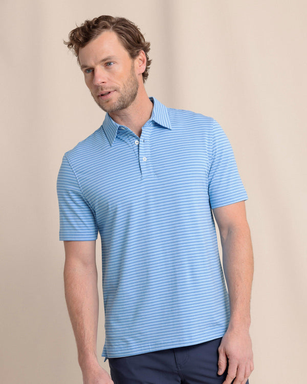 The front view of the Southern Tide The Seaport Kinston Stripe Polo by Southern Tide - Boat Blue