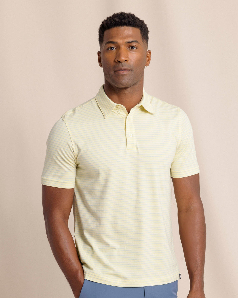 The front view of the Southern Tide The Seaport Kinston Stripe Polo by Southern Tide - Tuscan Sun