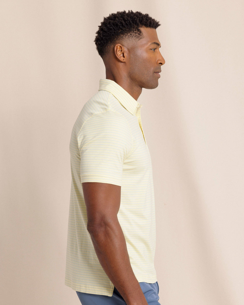 The side view of the Southern Tide The Seaport Kinston Stripe Polo by Southern Tide - Tuscan Sun