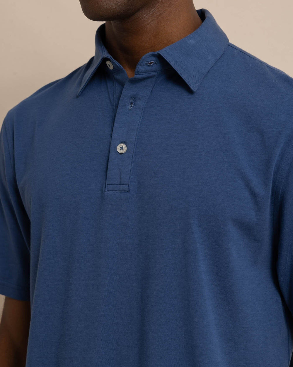 The detail view of the Southern Tide The Seaport Polo by Southern Tide - Aged Denim