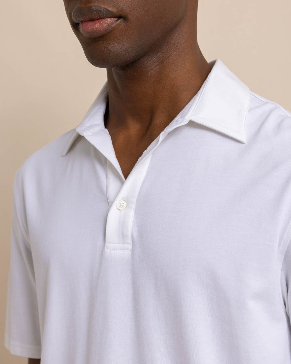 The detail view of the Southern Tide The Seaport Polo by Southern Tide - Classic White