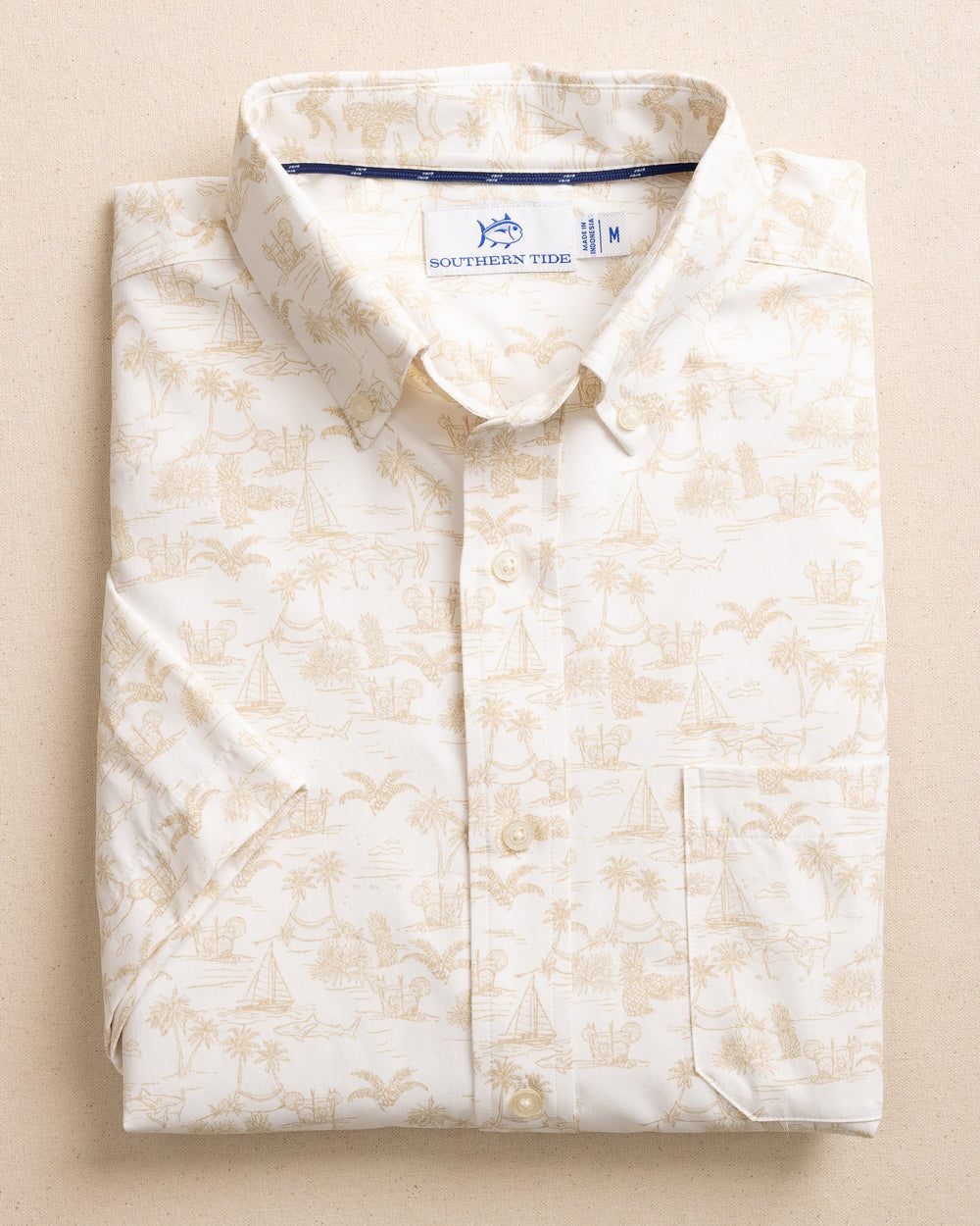 The front view of the Southern Tide Tide To The Shore Intercoastal Short Sleeve Sport Shirt by Southern Tide - Sourdough