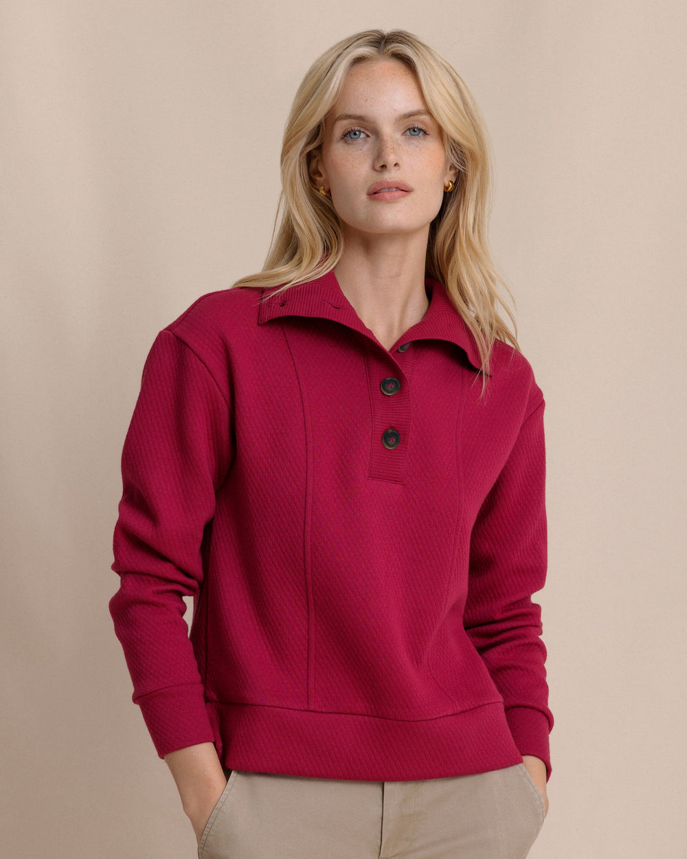 Pullover Button Waymo Women's Tonya Button Mock Pullover - Carolina Plum | Southern Tide