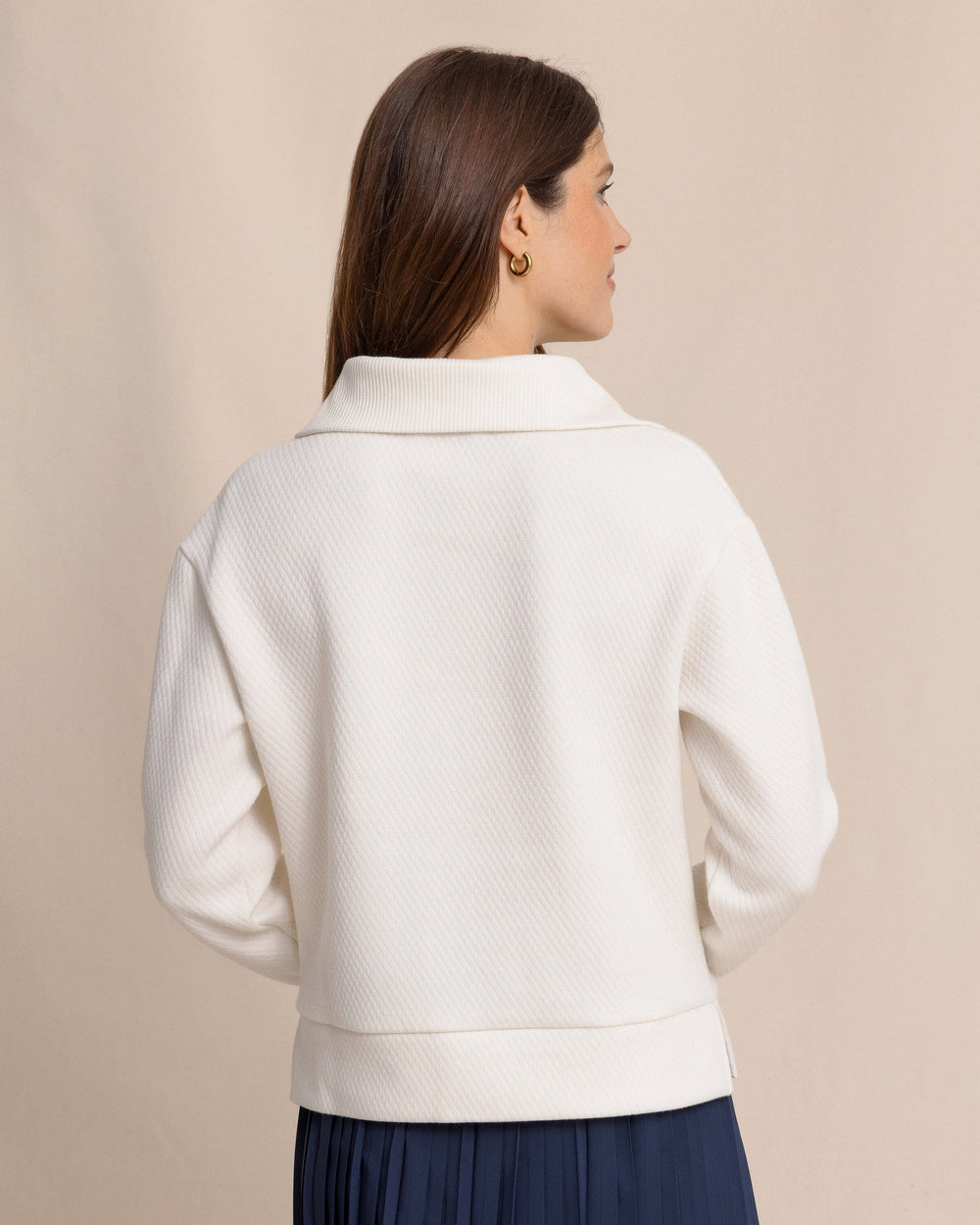 The back view of the Southern Tide Tonya Button Mock Pullover by Southern Tide - Sand White