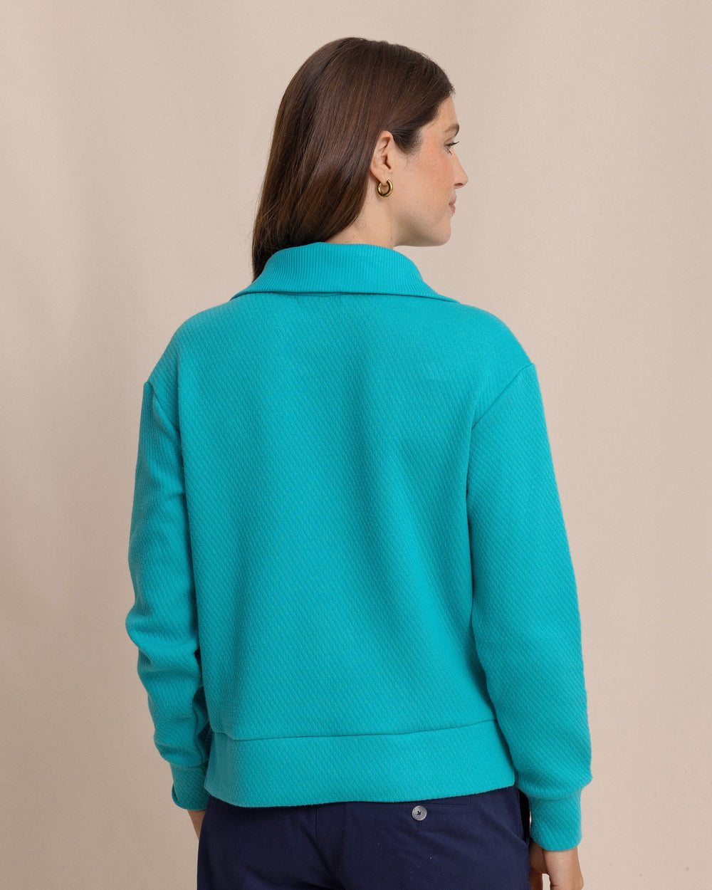 The back view of the Southern Tide Tonya Button Mock Pullover by Southern Tide - Spruce Shade