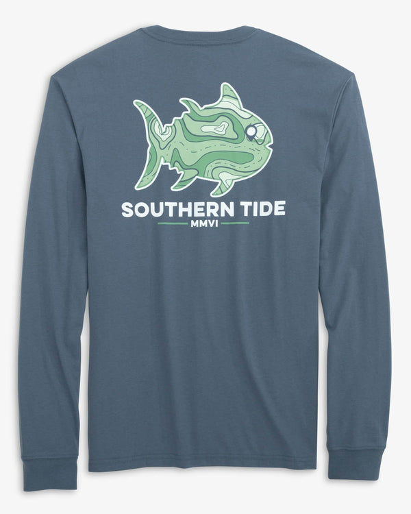 The back view of the Southern Tide Topographical Skipjack Fill Long Sleeve T-Shirt by Southern Tide - Blue Haze