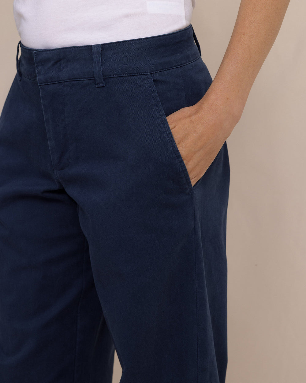 The detail view of the Southern Tide Tori Wide Leg Chino Pant by Southern Tide - Dress Blue