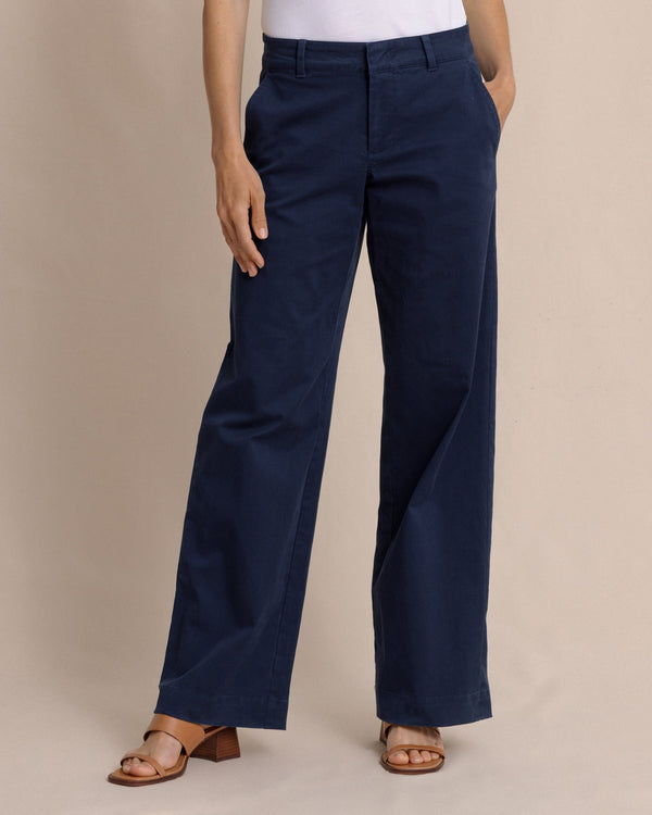 The front view of the Southern Tide Tori Wide Leg Chino Pant by Southern Tide - Dress Blue