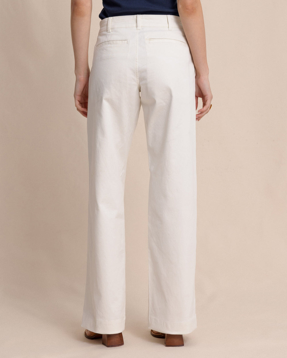 The back view of the Southern Tide Tori Wide Leg Chino Pant by Southern Tide - Sand White