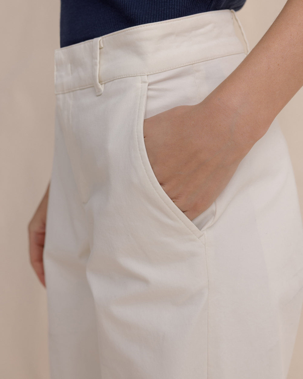 The detail view of the Southern Tide Tori Wide Leg Chino Pant by Southern Tide - Sand White