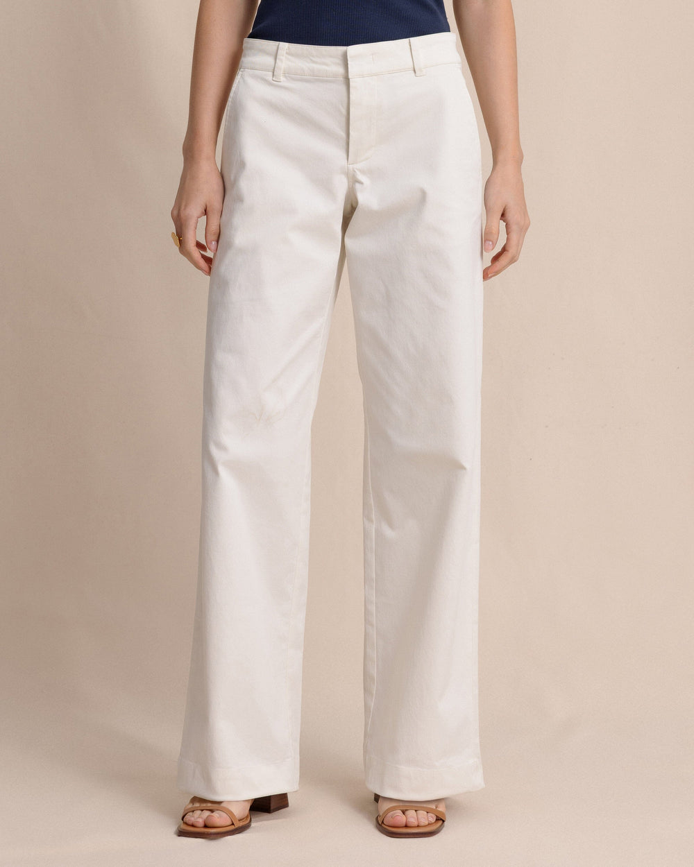 The front view of the Southern Tide Tori Wide Leg Chino Pant by Southern Tide - Sand White