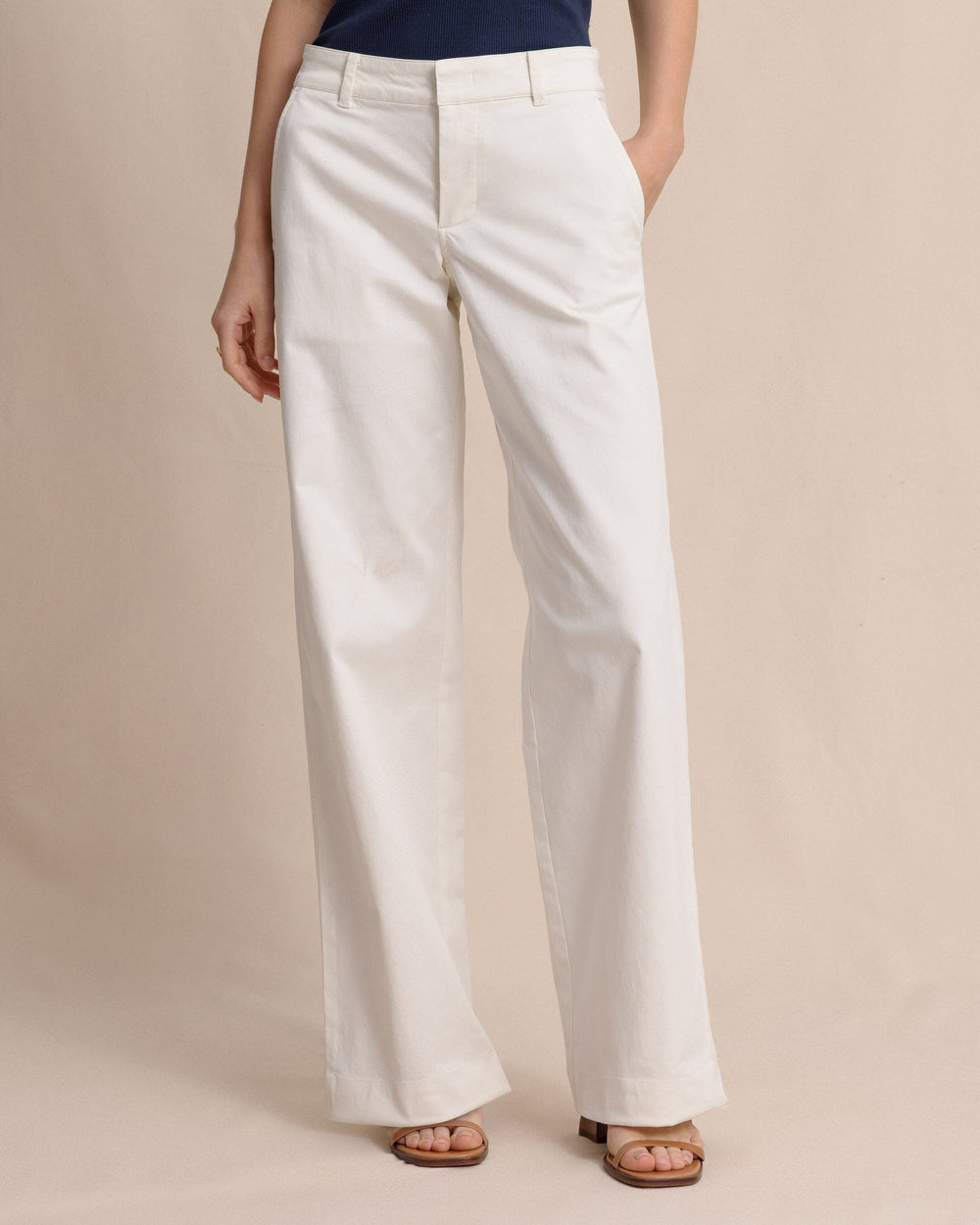 The front view of the Southern Tide Tori Wide Leg Chino Pant by Southern Tide - Sand White