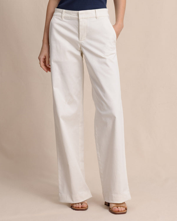 The front view of the Southern Tide Tori Wide Leg Chino Pant by Southern Tide - Sand White