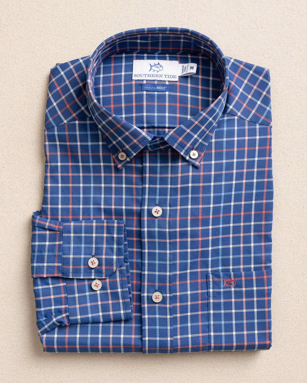 The front view of the Southern Tide Tradewind Tattersall Coastal Breeze® Sport Shirt by Southern Tide - Nautical Blue