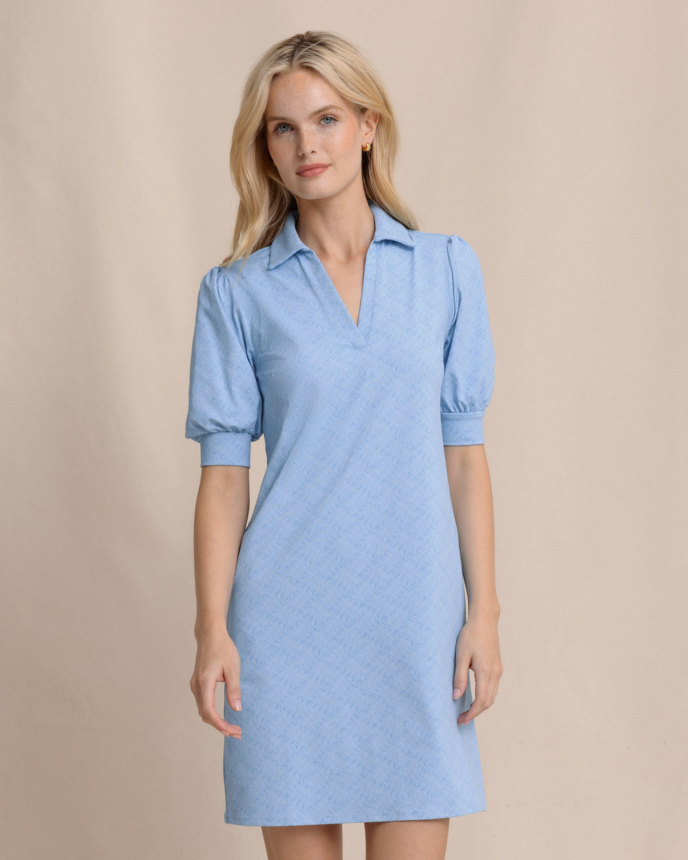 The front view of the Southern Tide Trina Performance Dress by Southern Tide - Cerulean