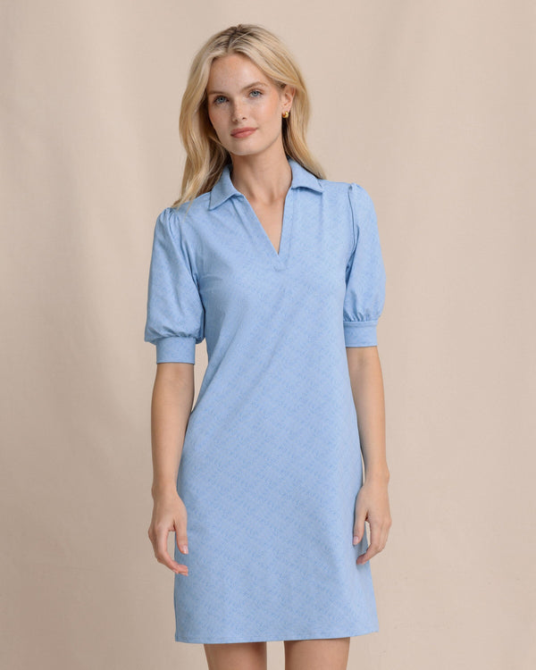 The front view of the Southern Tide Trina Performance Dress by Southern Tide - Cerulean