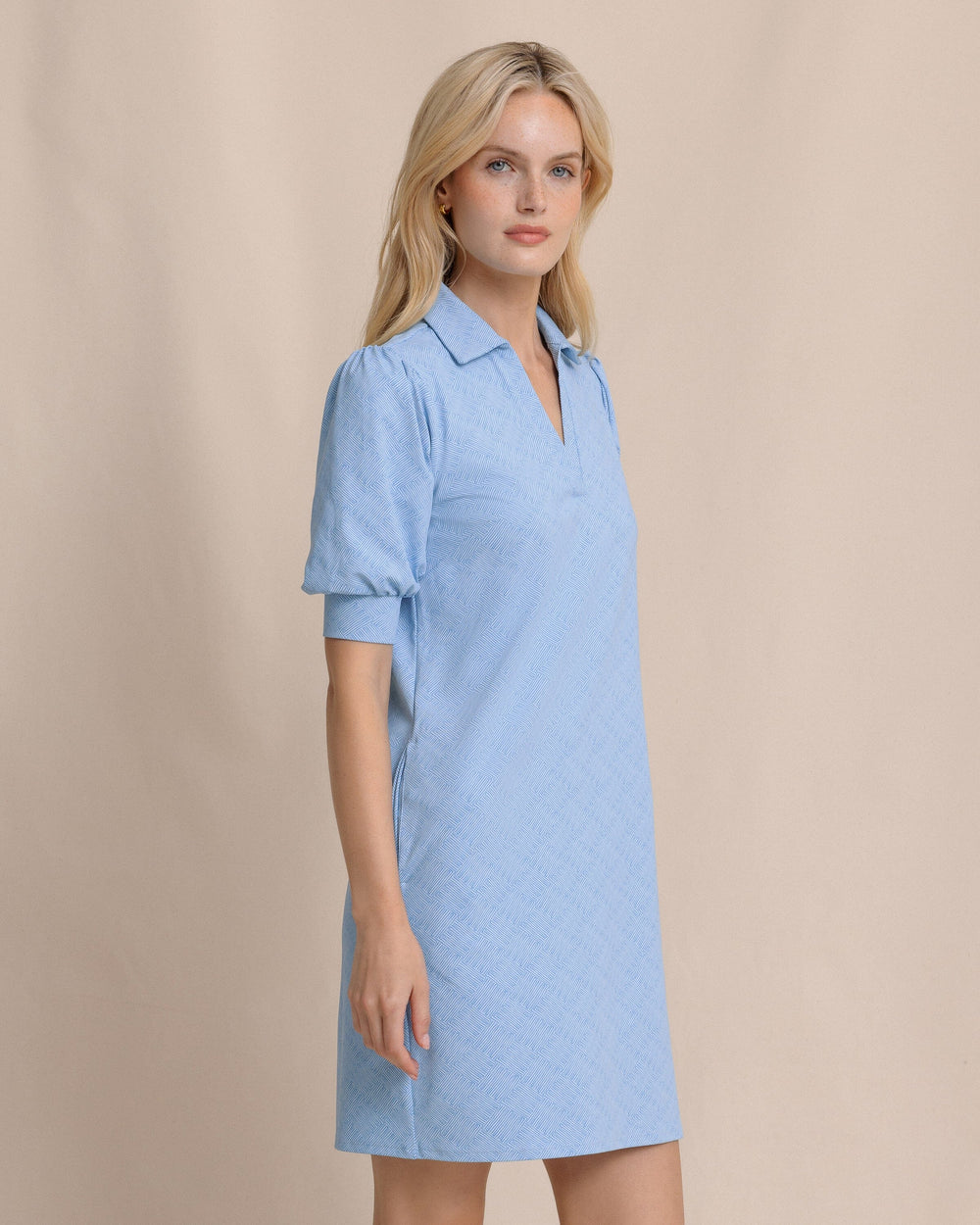 The side view of the Southern Tide Trina Performance Dress by Southern Tide - Cerulean