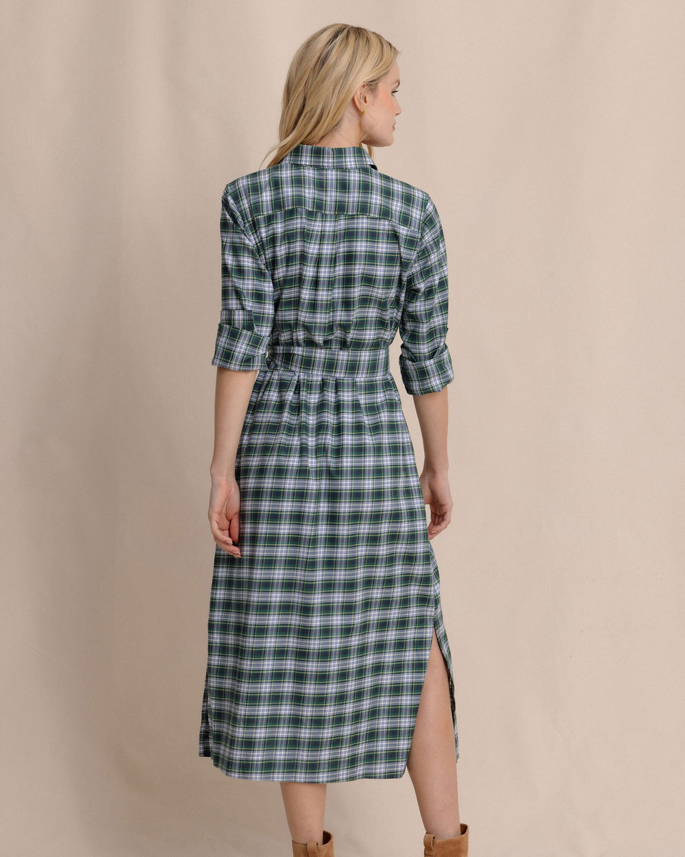 The back view of the Southern Tide Trista Gordan Tartan Shirt Dress by Southern Tide - Salt Meadow
