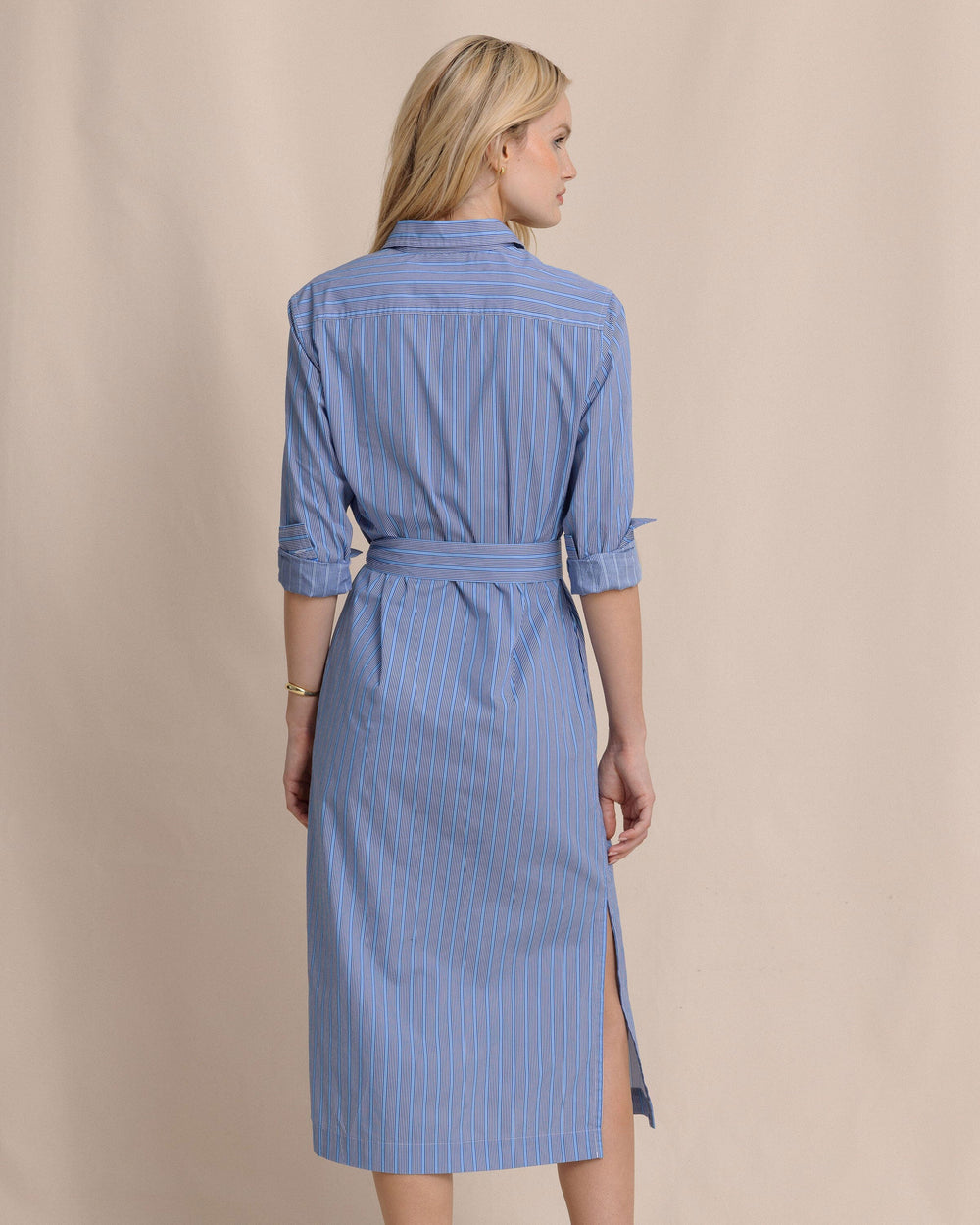 The back view of the Southern Tide Trista Striped Midi Shirt Dress by Southern Tide - Ocean Channel