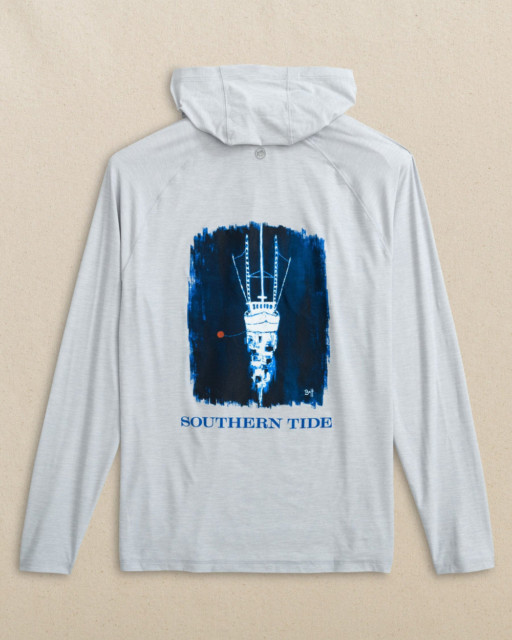 The back view of the Southern Tide Troller Boat Coastal Breeze® Performance Hoodie by Southern Tide - Platinum Grey