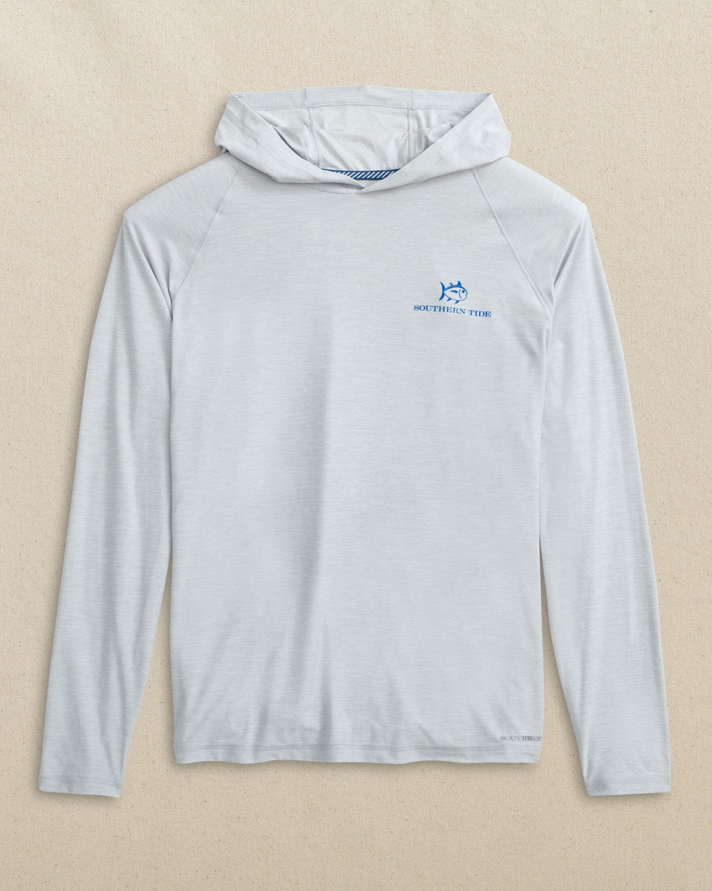 The front view of the Southern Tide Troller Boat Coastal Breeze® Performance Hoodie by Southern Tide - Platinum Grey