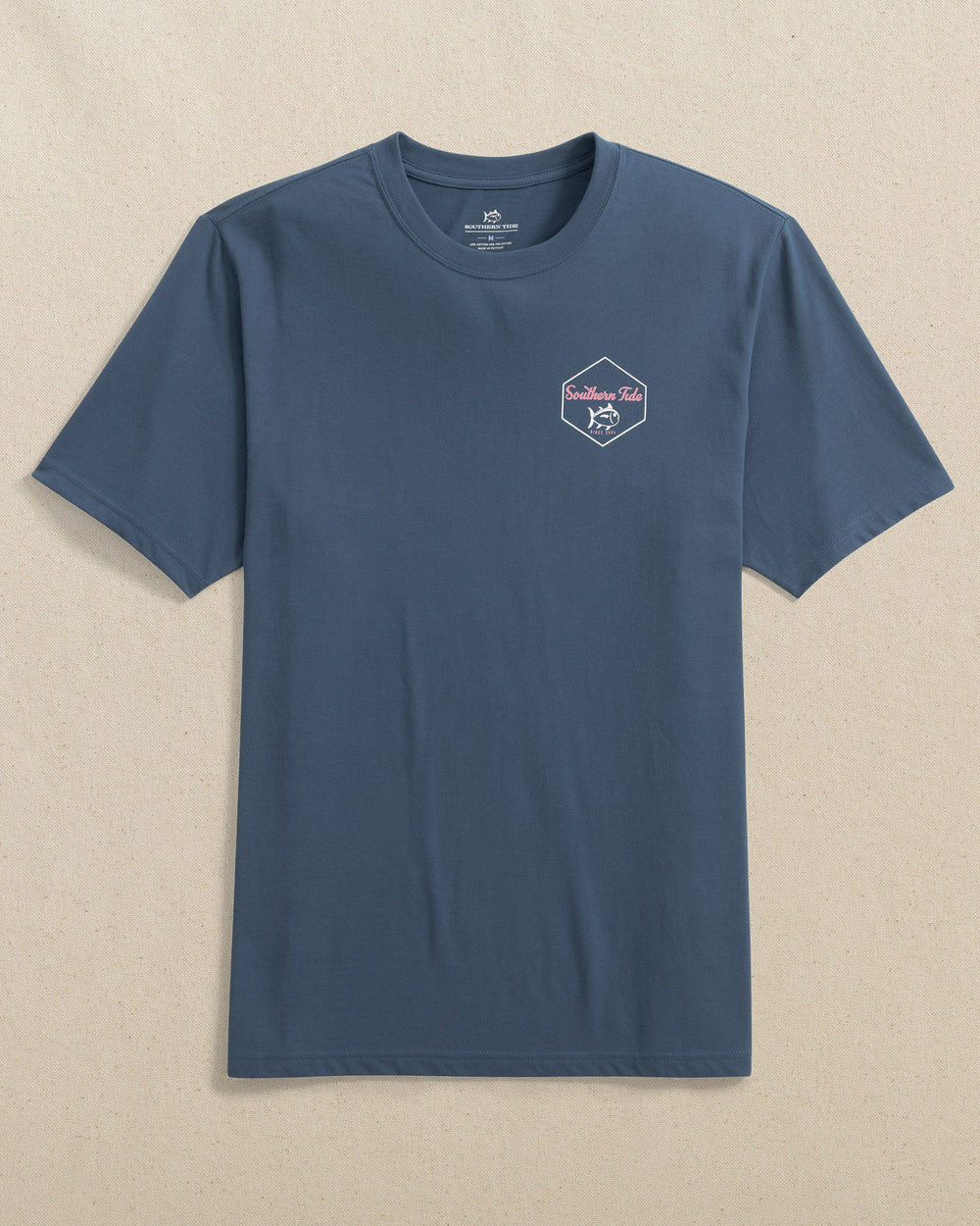 The front view of the Southern Tide Tropical Jack Short Sleeve T-Shirt by Southern Tide - Light Indigo