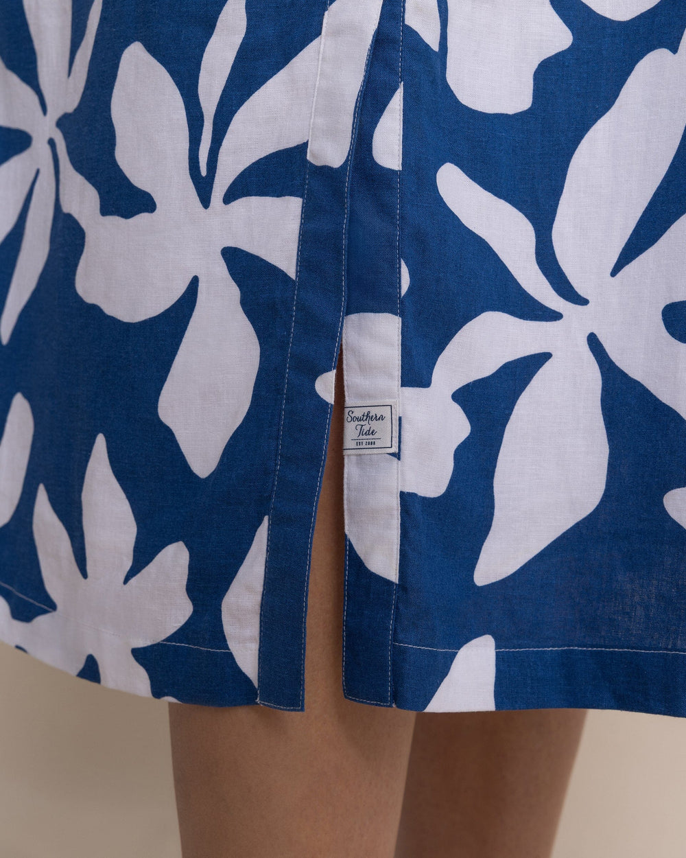 The detail view of the Southern Tide Tyra Printed Ruffle Sleeve Midi Dress by Southern Tide - Nautical Blue