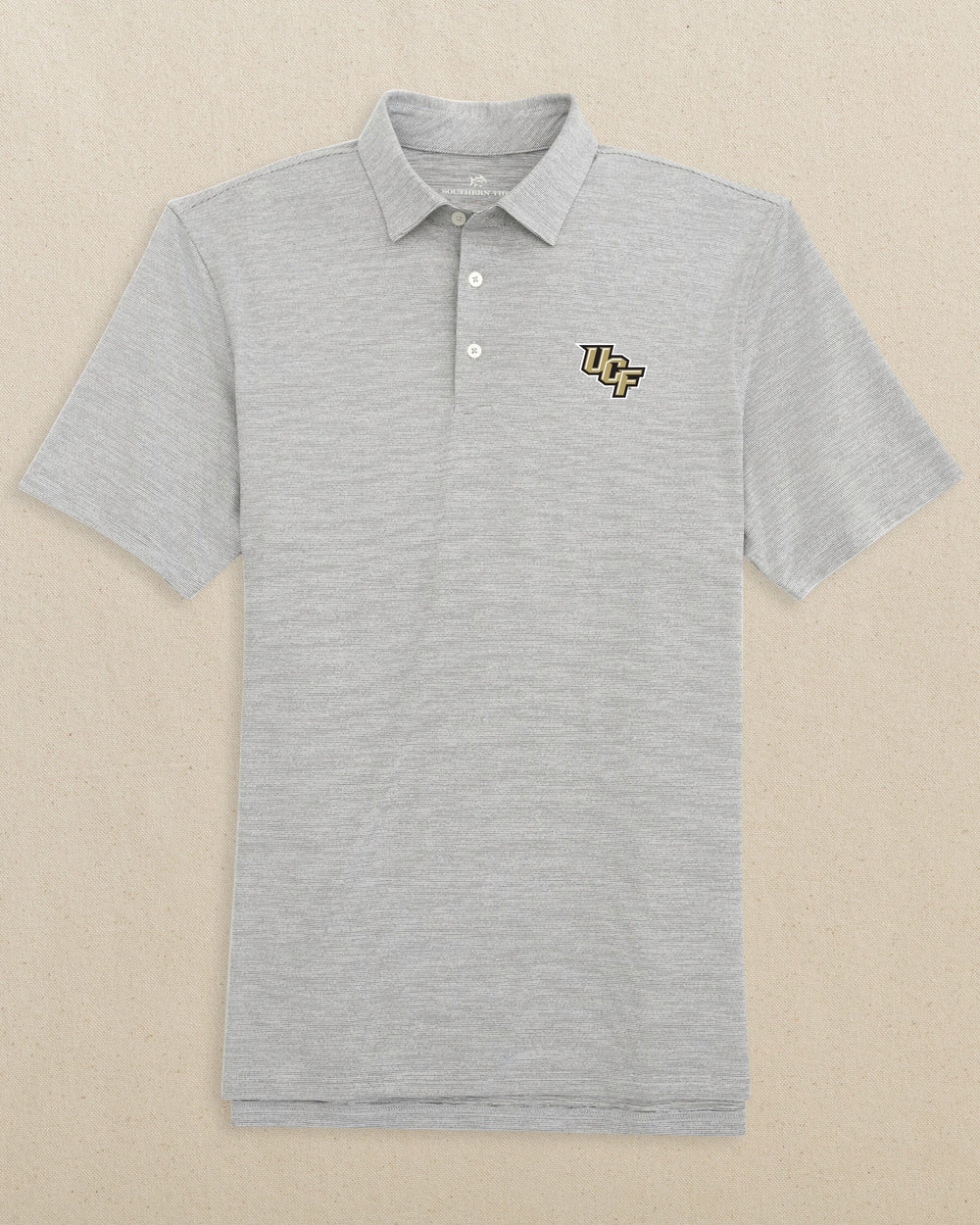 The front view of the Southern Tide UCF Knights Driver Spacedye Polo by Southern Tide - Black
