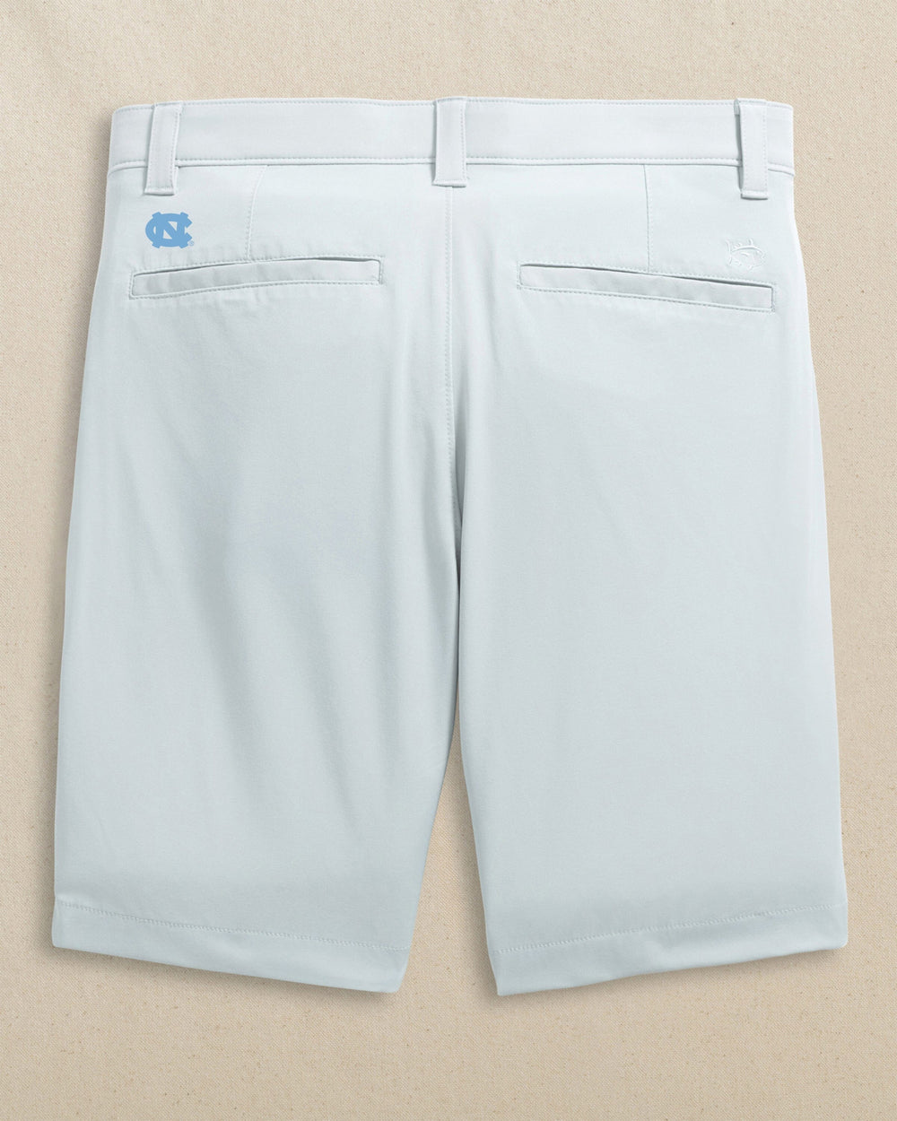 The back view of the Southern Tide UNC Tar Heels Birdie 8" Coastal Breeze® Performance Short by Southern Tide - Seagull Grey