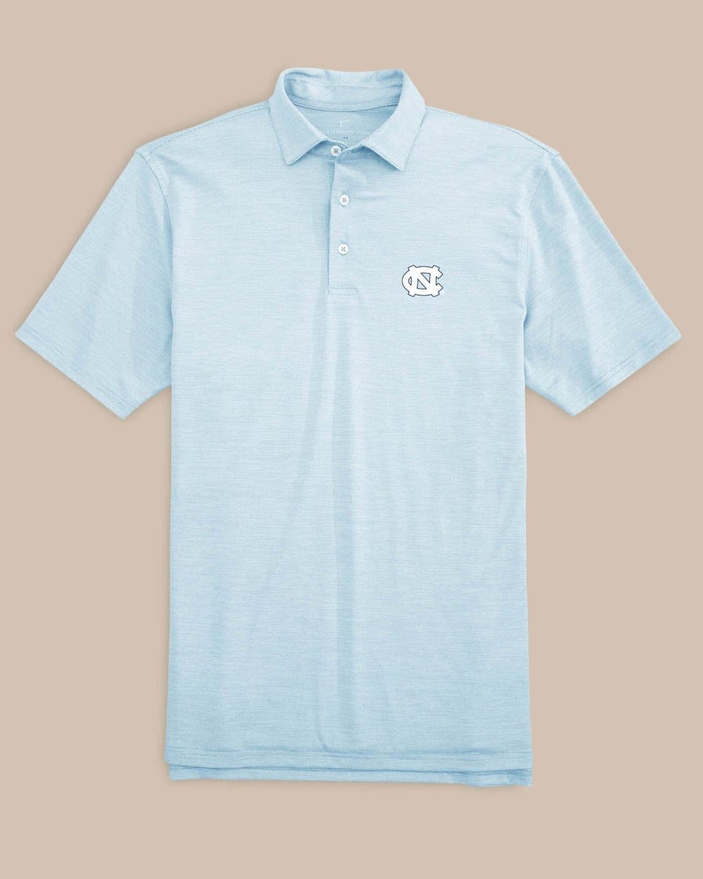 The front of the UNC Tar Heels Driver Spacedye Performance Polo Shirt by Southern Tide - Rush Blue