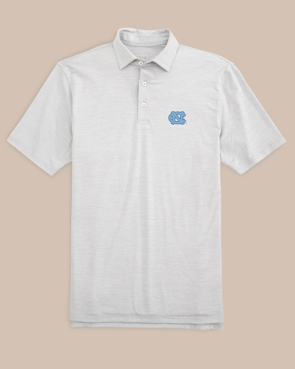 The front of the UNC Tar Heels Driver Spacedye Performance Polo Shirt by Southern Tide - Slate Grey