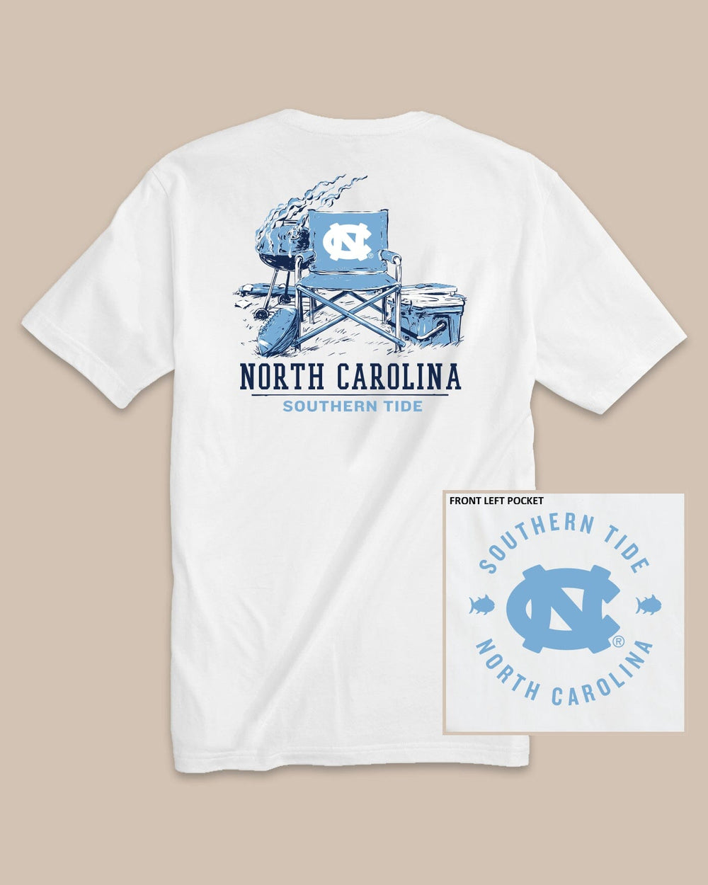 The back view of the UNC Tar Heels Gameday BBQ Tailgate T-Shirt by Southern Tide - Classic White