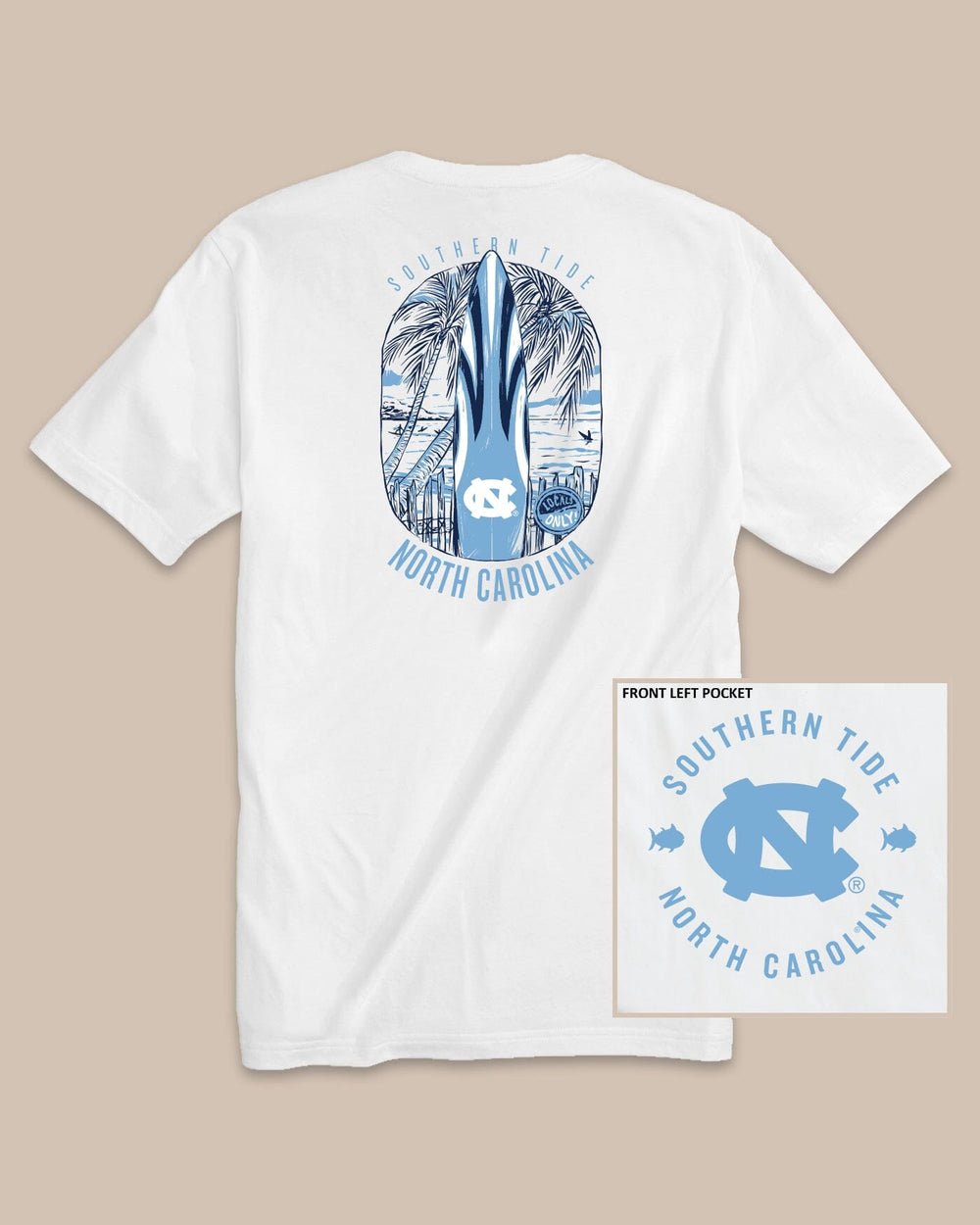 The back view of the UNC Tar Heels Gameday Locals Only T-Shirt by Southern Tide - Classic White