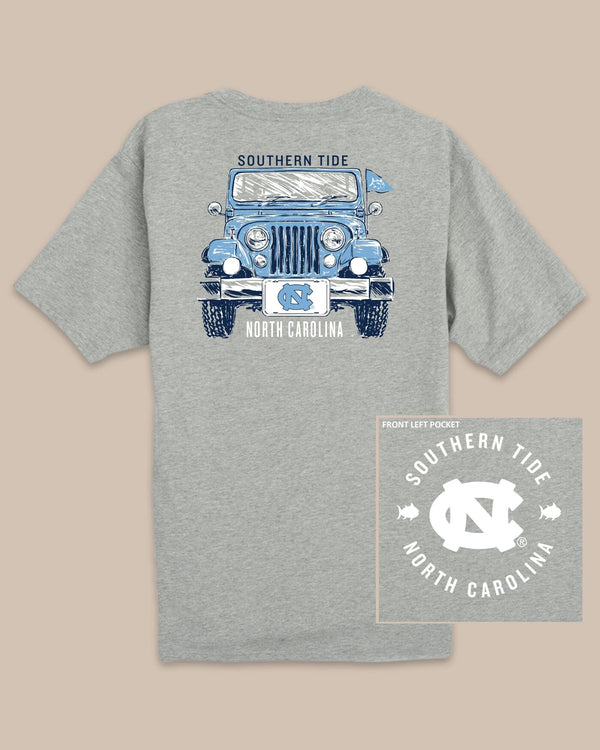 The back view of the UNC Tar Heels Heather Front Plate T-Shirt by Southern Tide - Heather Grey