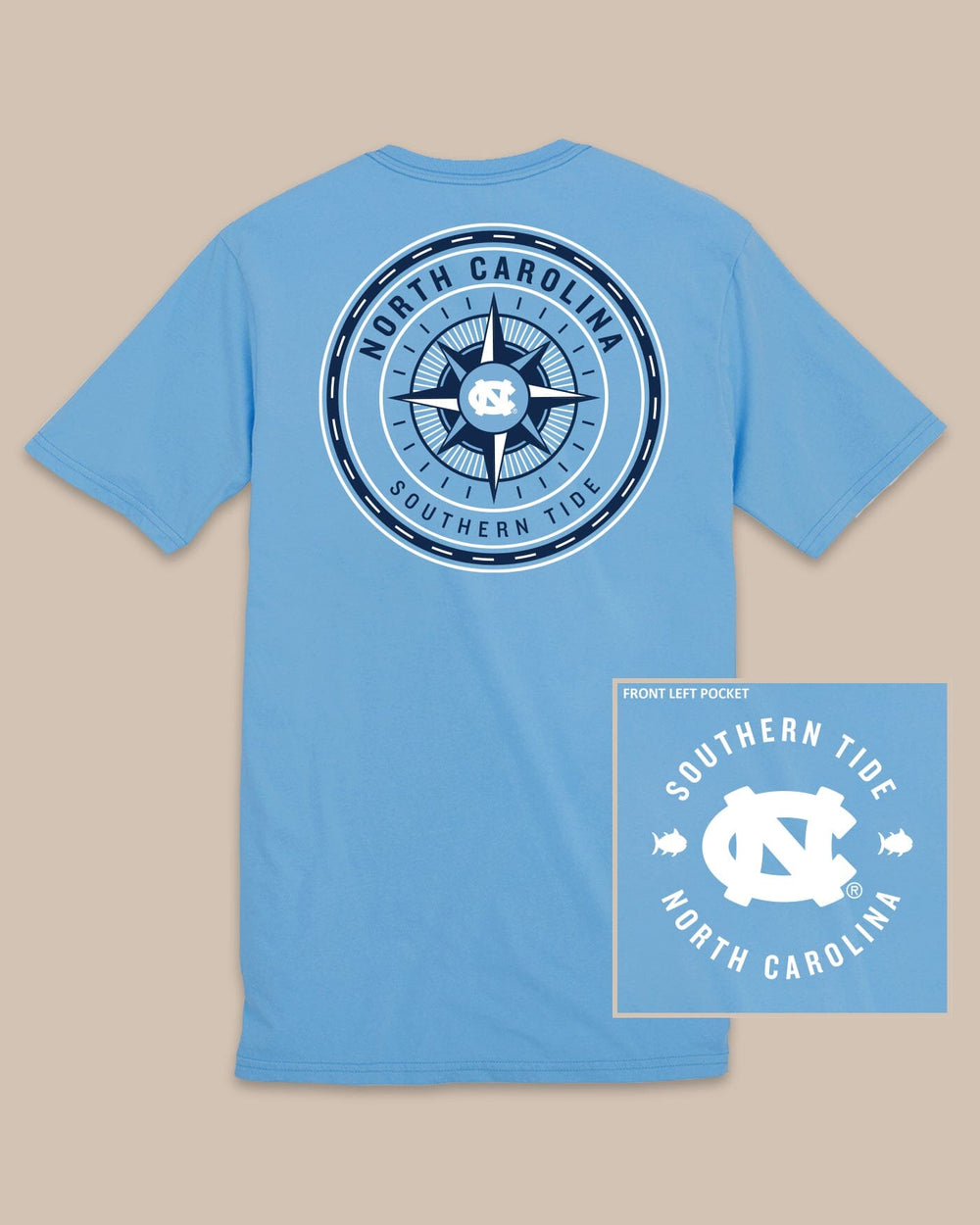 The back view of the North Carolina Tar Heels Gameday Collegiate Compass T-Shirt by Southern Tide - Rush Blue