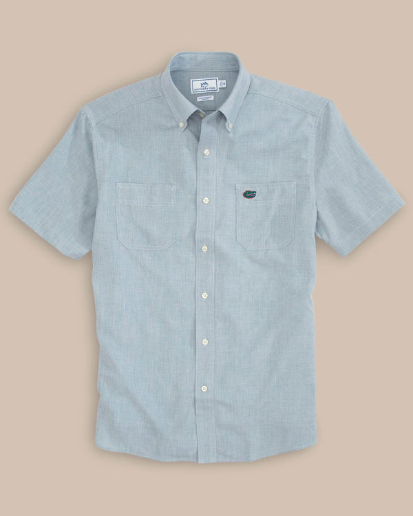 The front of the Florida Gators Short Sleeve Button Down Dock Shirt by Southern Tide - Seagull Grey