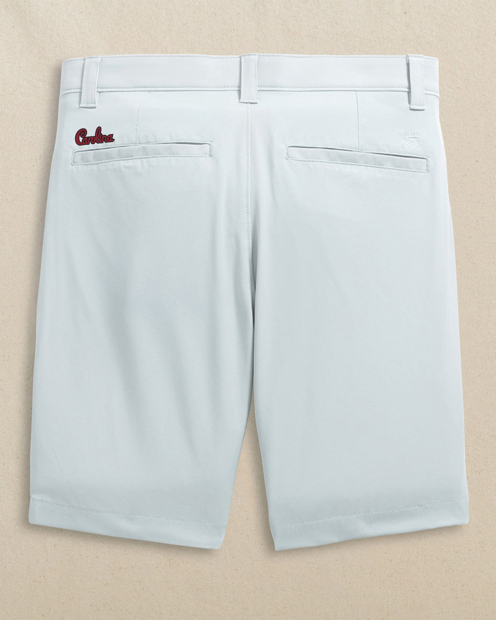 The back view of the Southern Tide USC Gamecocks Script Birdie 8" Coastal Breeze® Performance Short by Southern Tide - Seagull Grey
