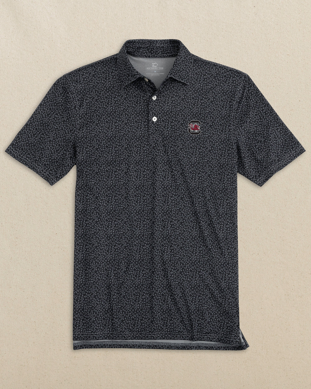 The front view of the Southern Tide USC Gamecocks Driver Gameplay Polo by Southern Tide - Black