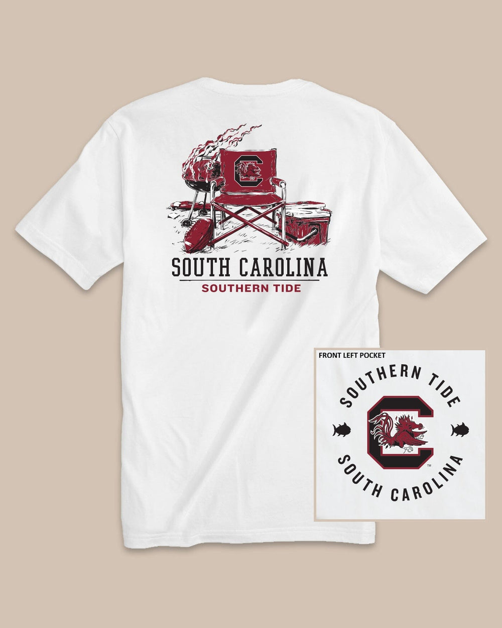 The back view of the USC Gamecocks Gameday BBQ Tailgate T-Shirt by Southern Tide - Classic White